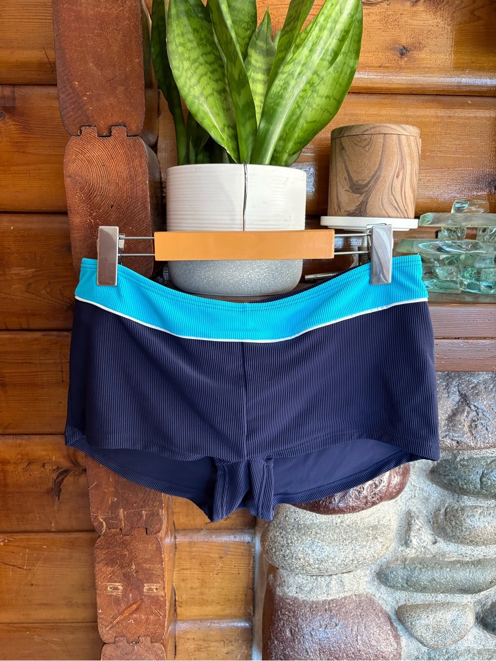 3/$25 Vintage CS Sport Navy Turquoise Ribbed Boyshort Swim Bottoms Size 14